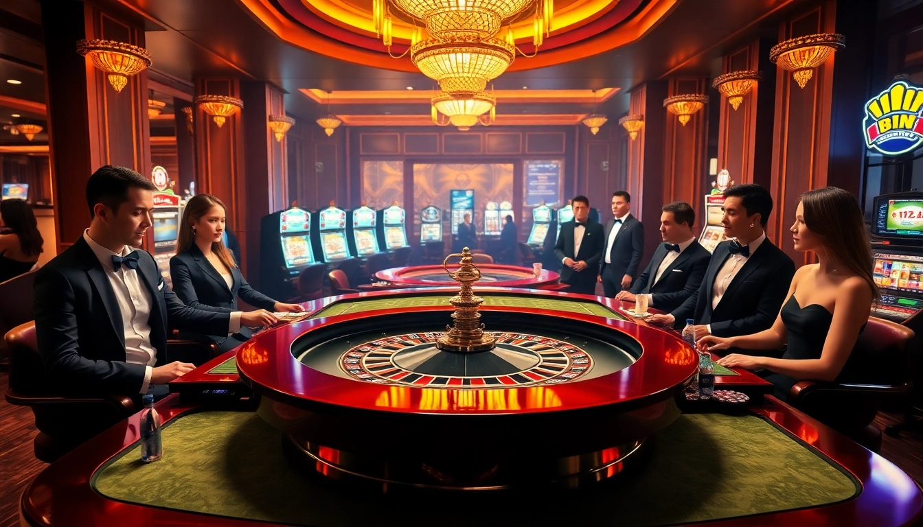 Engaged players enjoying luxury gambling at loto188.gb.net casino tables, showcasing excitement and sophistication.