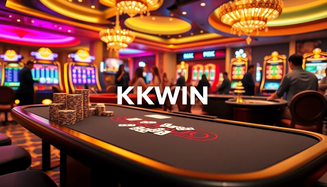 Players enjoying KKWIn gaming experience with vibrant casino tables and slot machines.