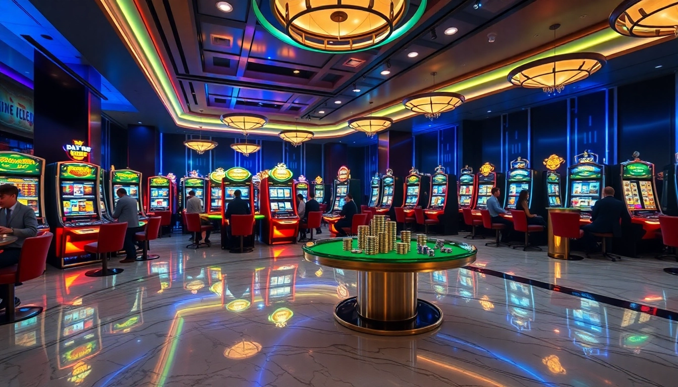 Rasakan sensasi Slot qris di lingkungan kasino mewah yang dipenuhi mesin slot berwarna-warni dan pemain yang antusias.