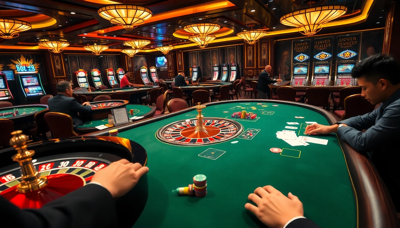 Experience the thrill of game bài đổi thưởng in a luxurious casino setting with intense players.