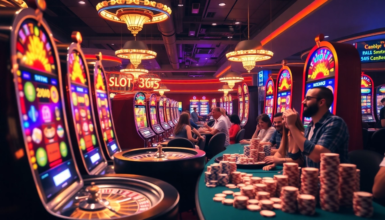 Experience thrilling gameplay at slot 365 with vibrant slot machines and eager players.